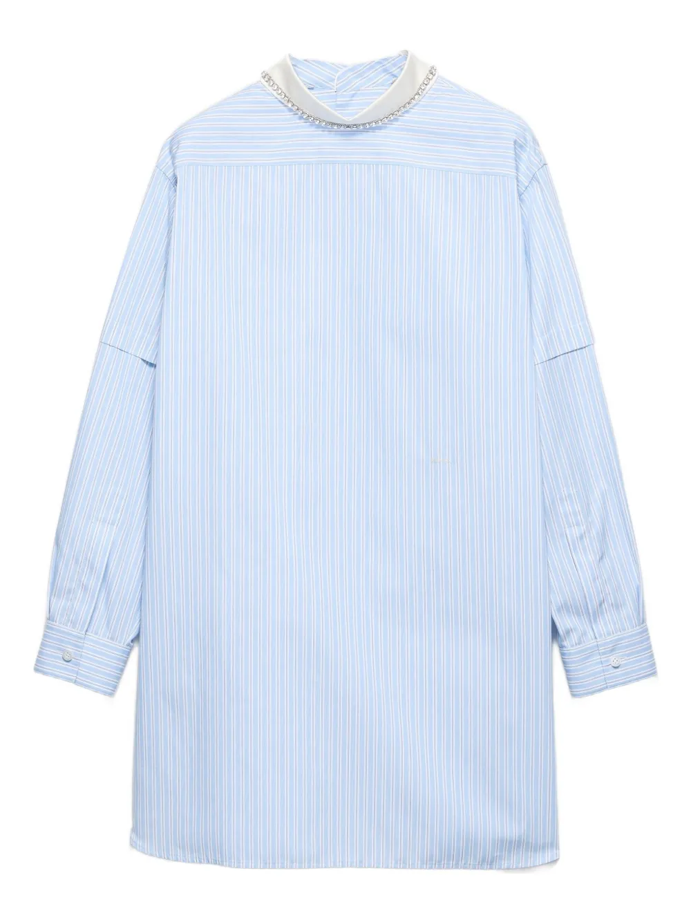 Prada Besticktes Gestreiftes Top Aus Popeline In Blue