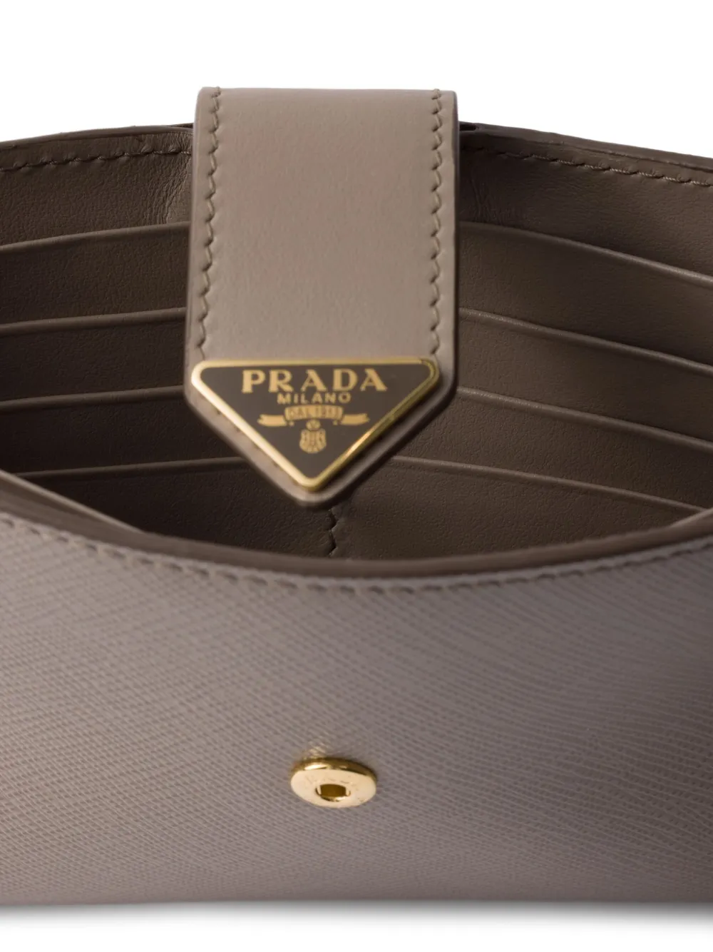 Prada Snap Triangle-logo Leather Wallet In Gray