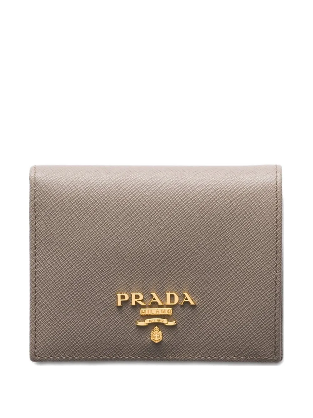 Prada Small Metal-lettering Leather Wallet In Gray