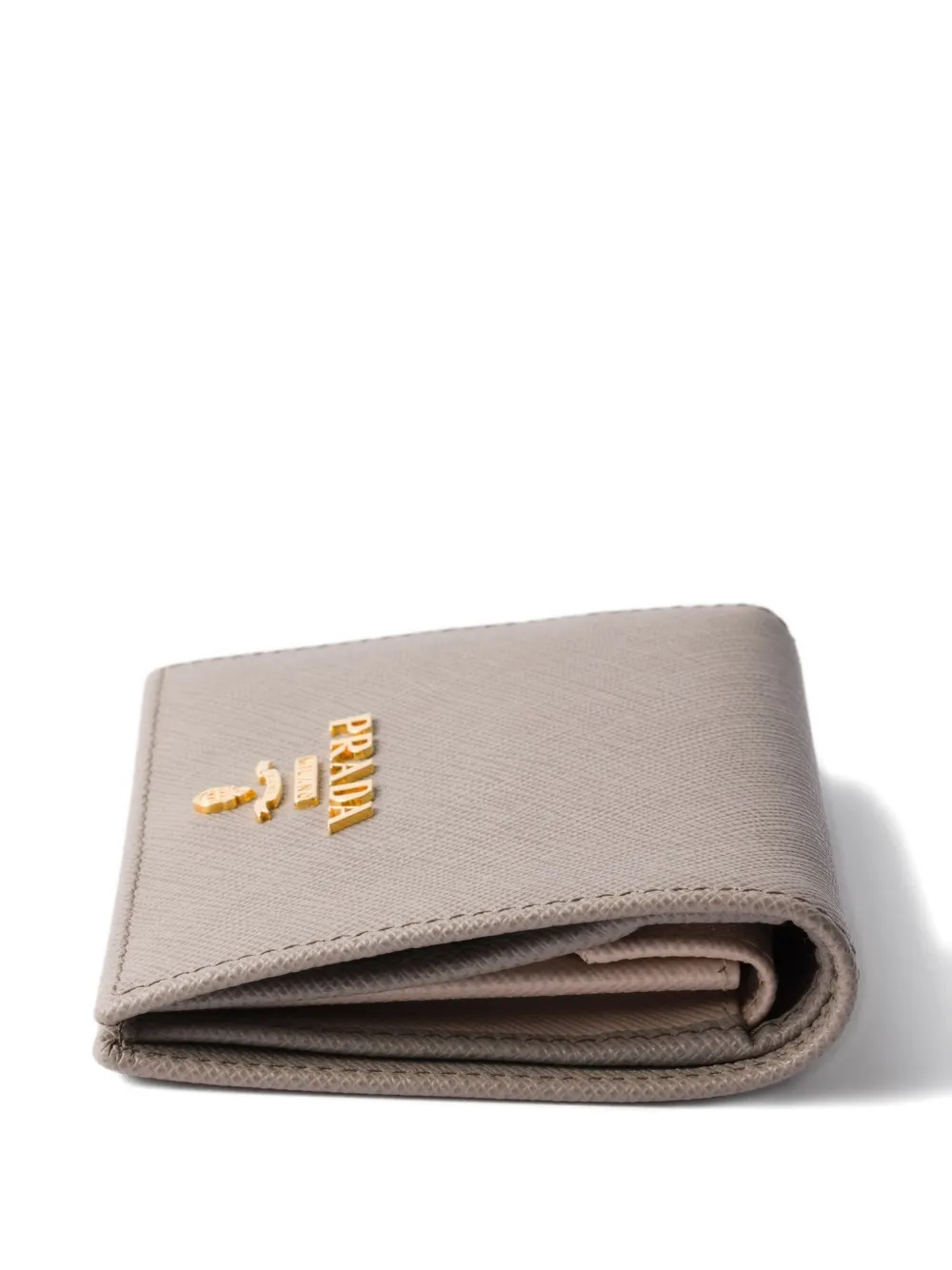 Prada Small Metal-lettering Leather Wallet In Gray
