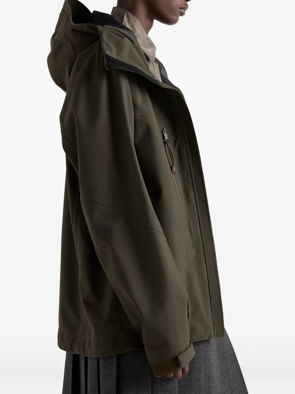 Prada Hooded Logo-label Coat In Green
