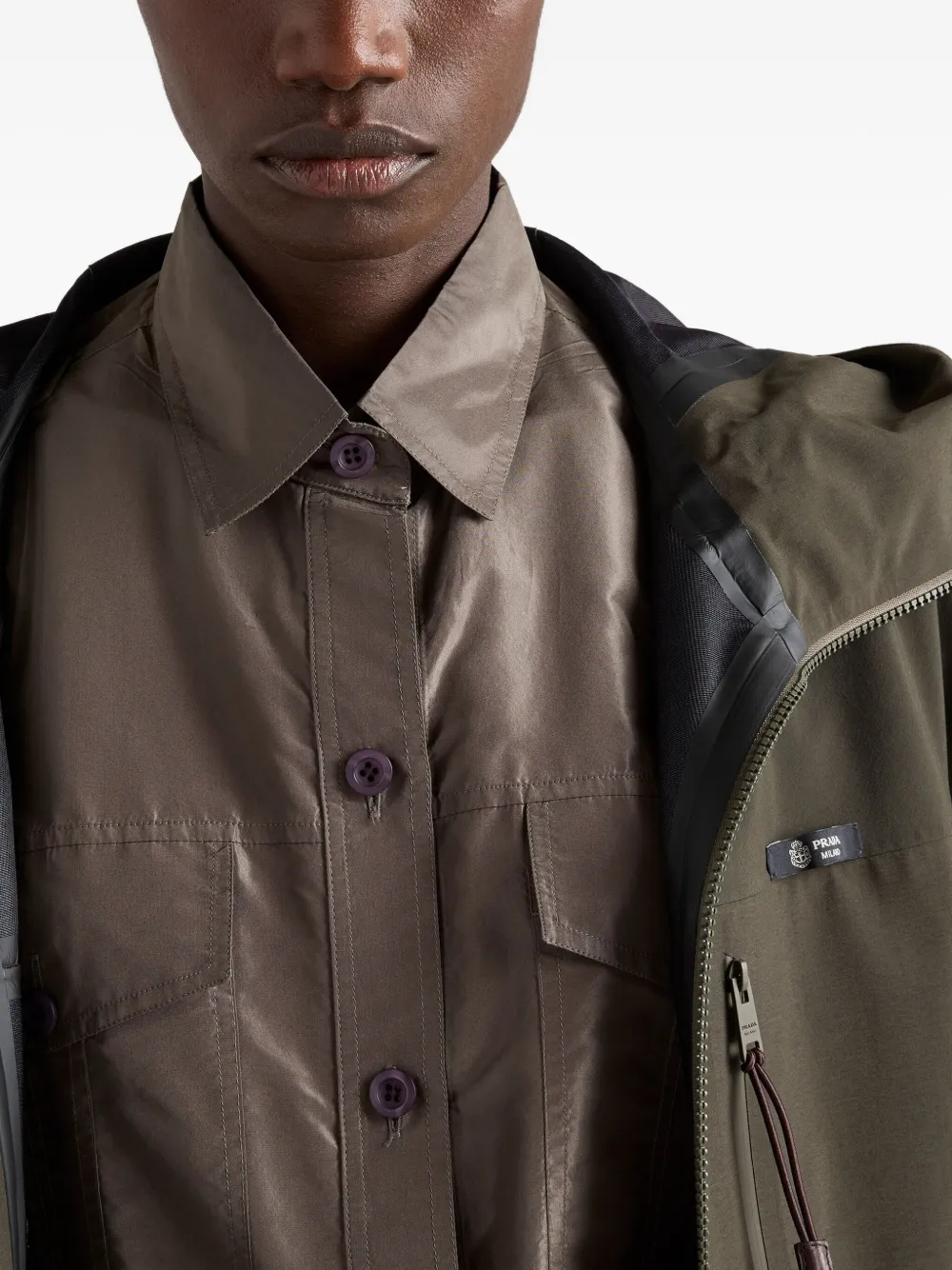 Prada Hooded Logo-label Coat In Green