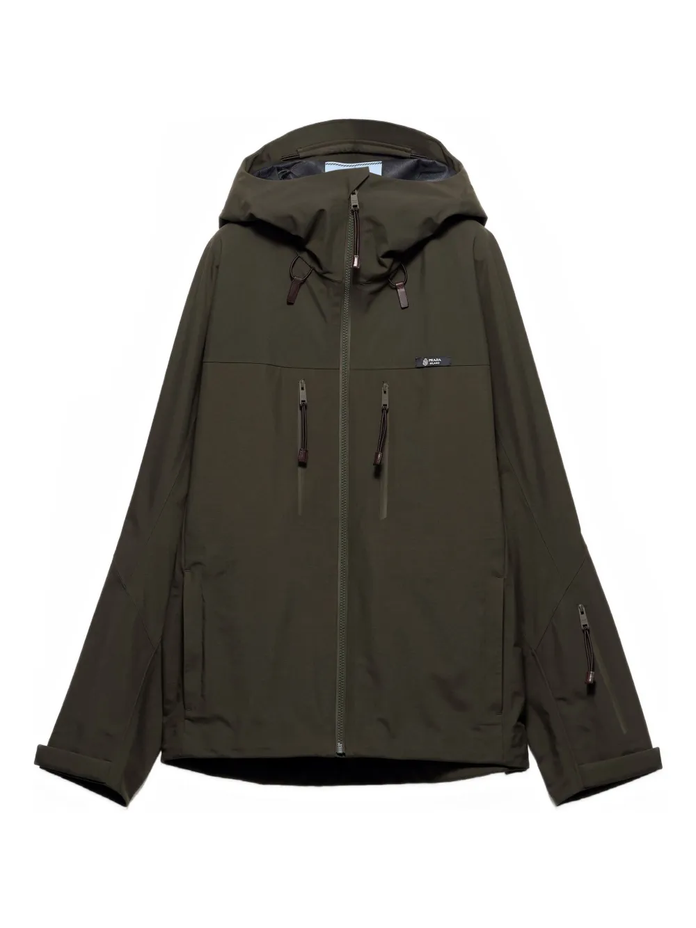 Prada Hooded Logo-label Coat In Green