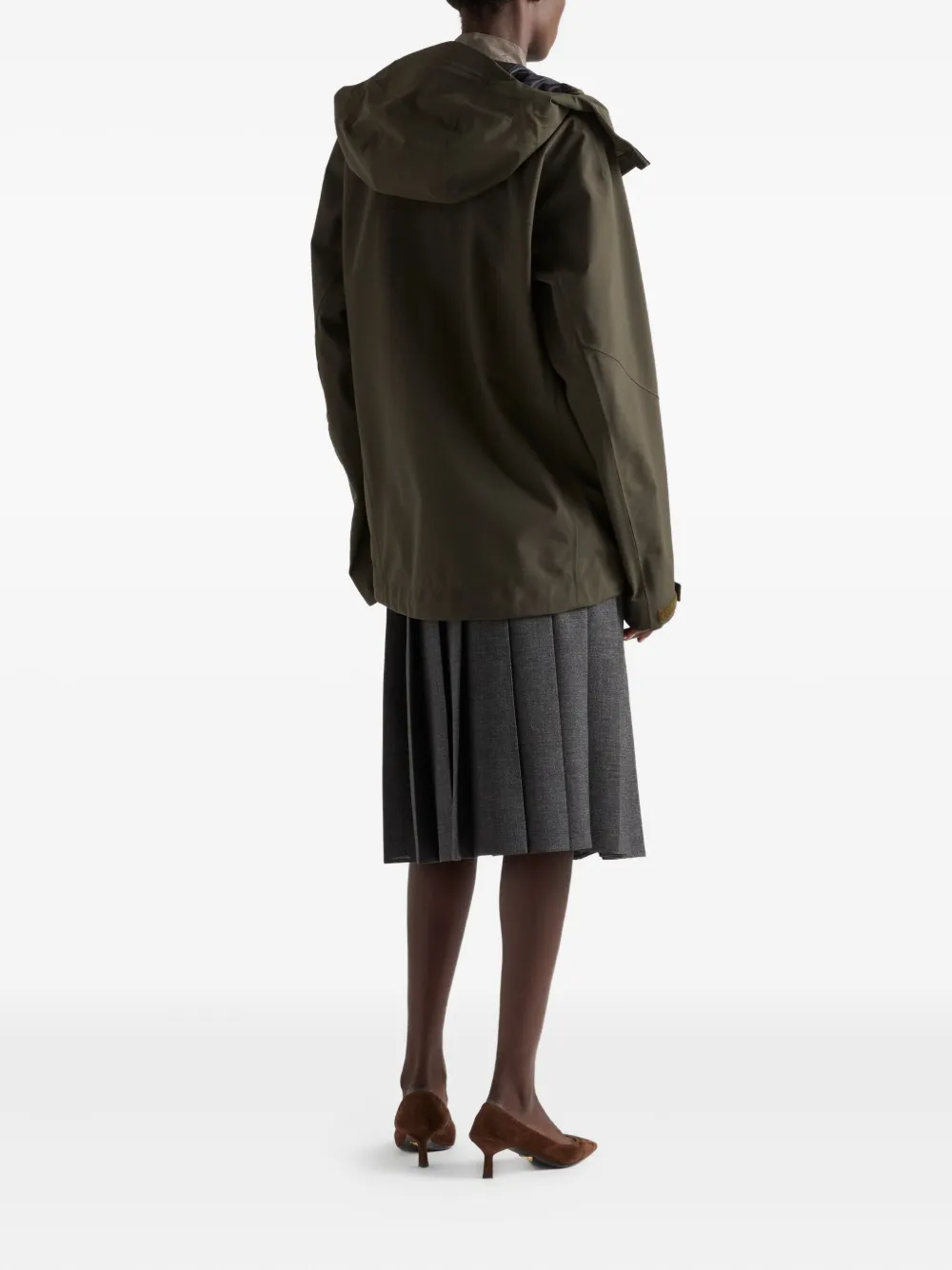 Prada Hooded Logo-label Coat In Green