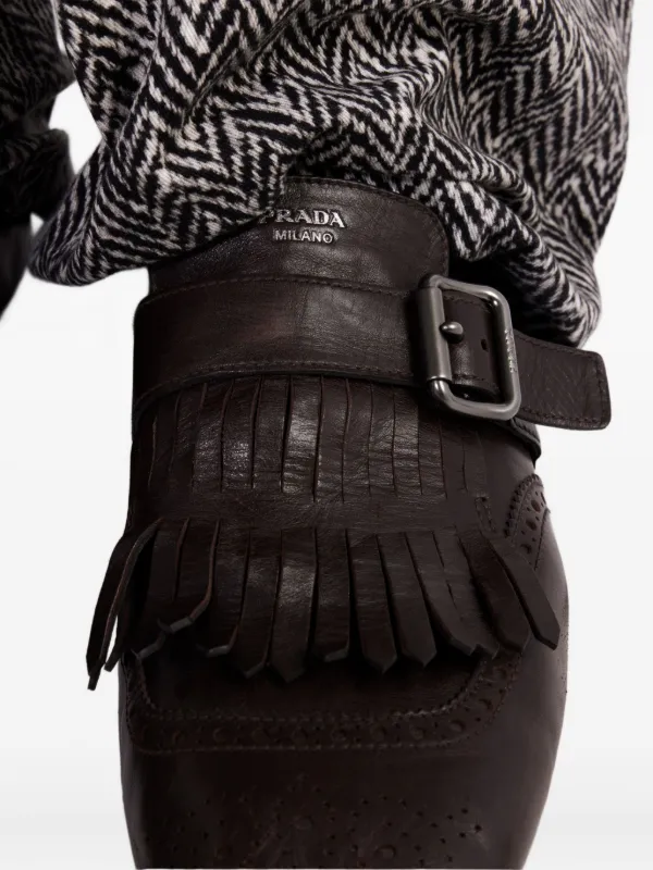 山だよ Prada Shuffle Fringed Monk Strap Shoes | Brown | FARFETCH