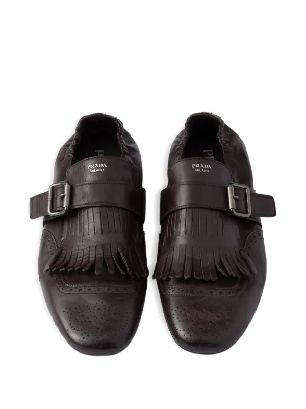 Prada Shuffle Fringed Monk Strap Shoes | Brown | FARFETCH
