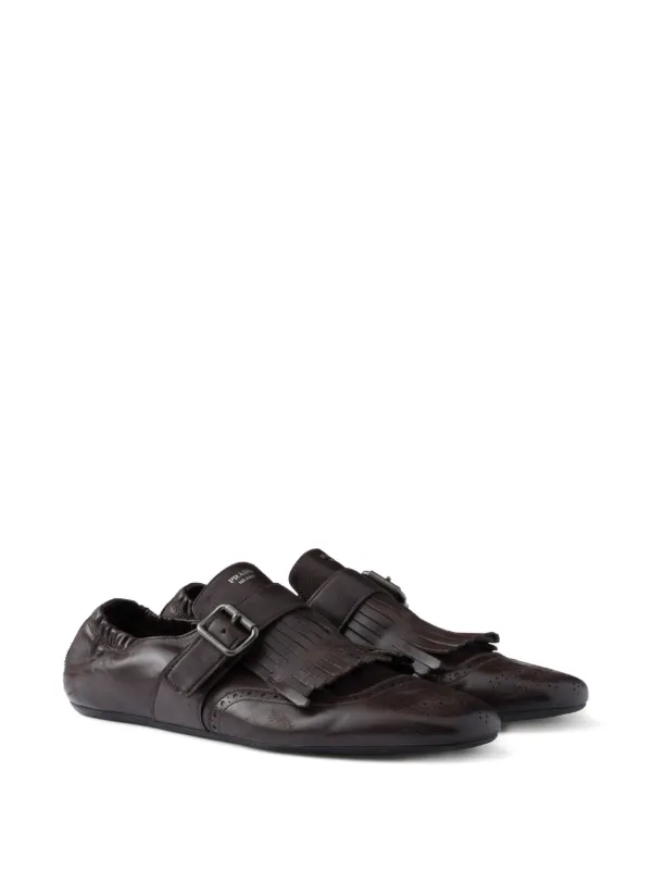 Prada Shuffle Fringed Monk Strap Shoes | Brown | FARFETCH CA