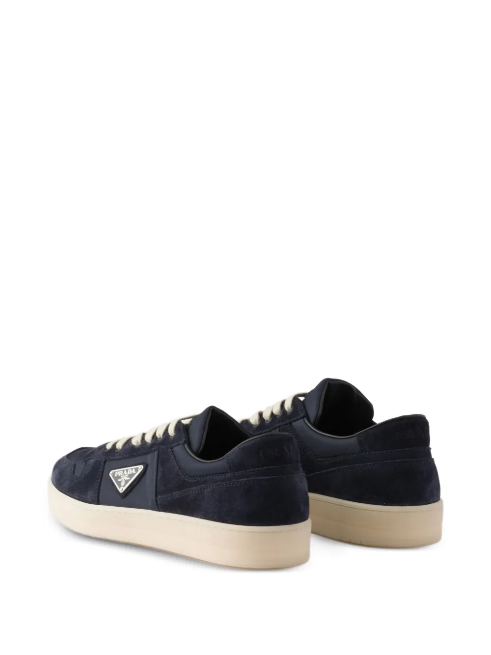 良品　PRADA キャンバス　ボーダー　リボン　フラットシューズ　38 黒　青 Prada Downtown Re-nylon And Suede Sneakers | Blue | FARFETCH