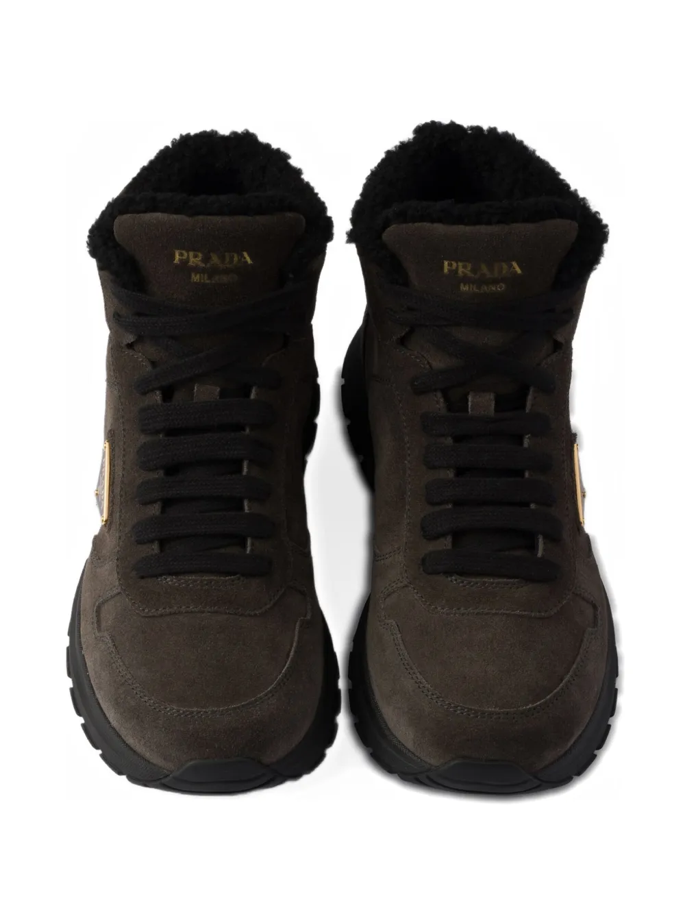 Prada Prax sneakers met lammy voering en logo Bruin