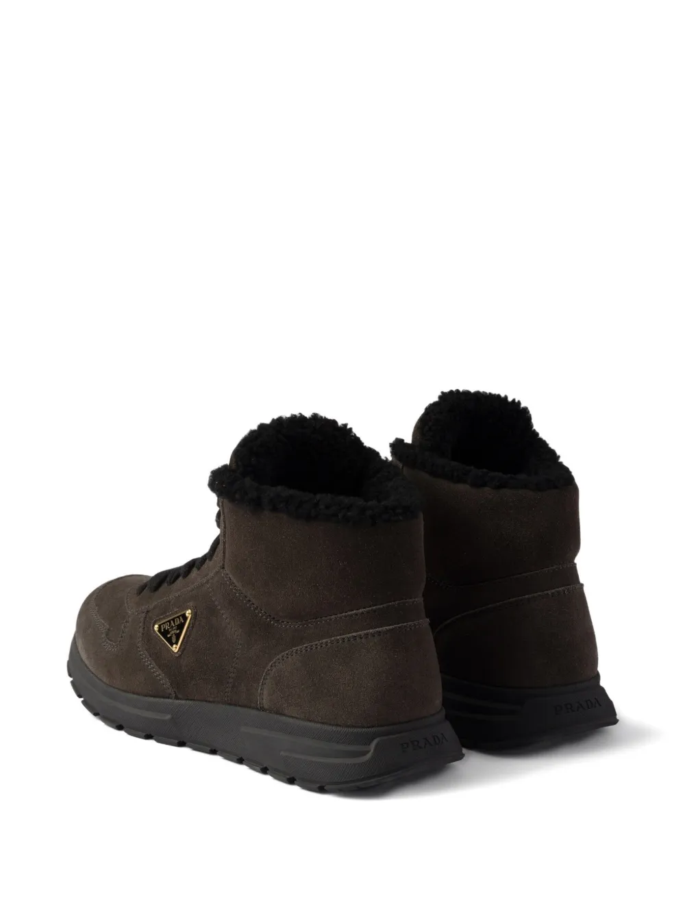 Prada Prax sneakers met lammy voering en logo Bruin