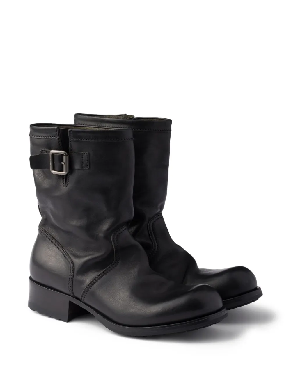 Prada botas de piel con tacón de 40mm y hebilla | Botas biker | Image 2