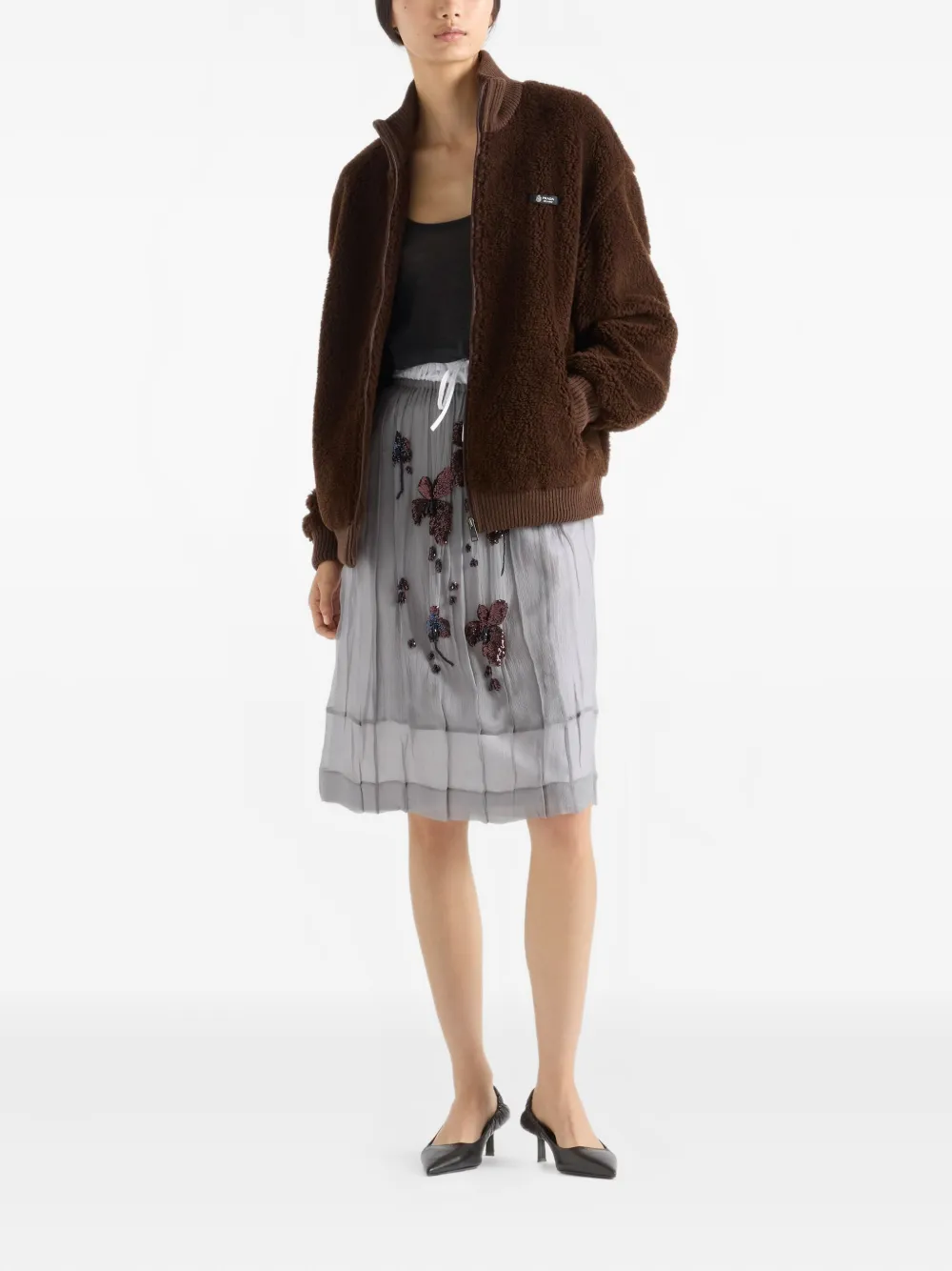 Prada Midi-rok met geborduurde bloemen - Grijs