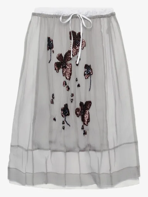 Prada embroidered-floral midi skirt