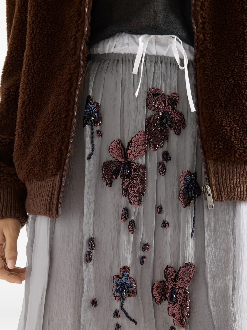 Prada Midi-rok met geborduurde bloemen Grijs