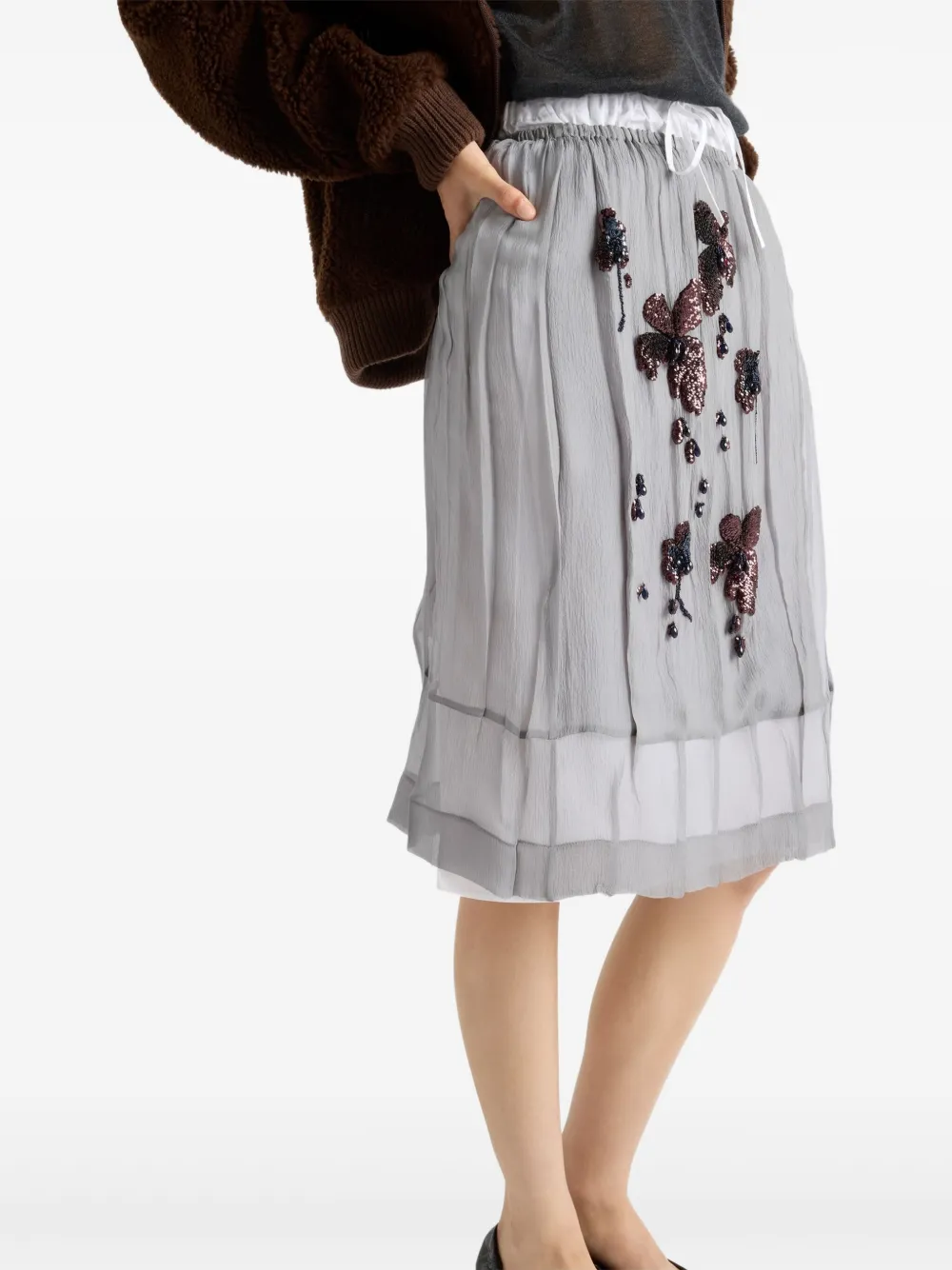 Prada Midi-rok met geborduurde bloemen Grijs