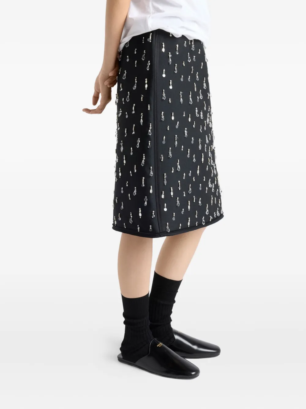 Prada Embellishment-details Scuba Midi Skirt In Black
