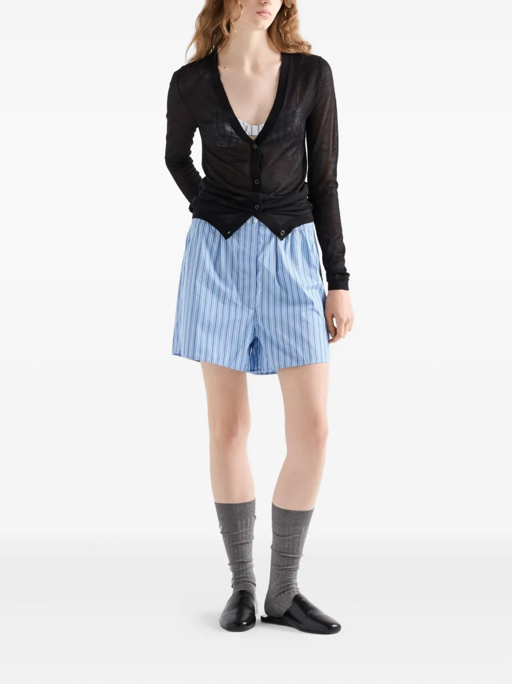 Prada Embroidered-logo Cardigan In Black