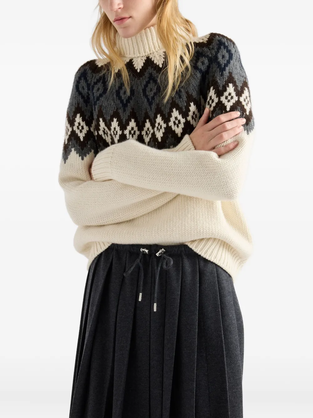 Prada Geribbelde coltrui Beige