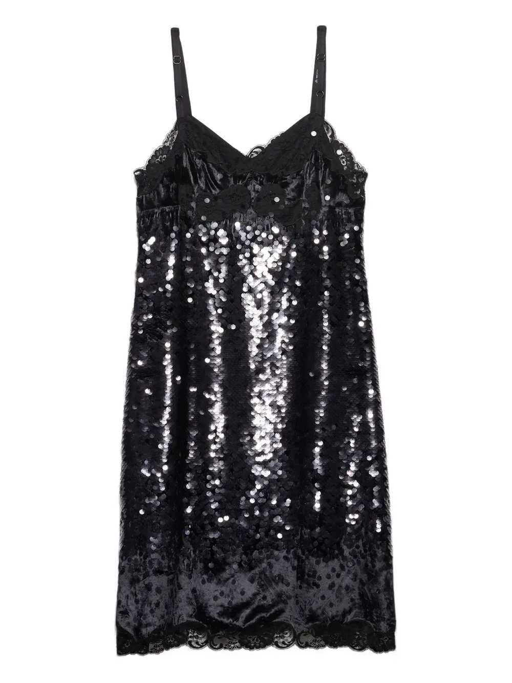 Prada Sequinned Lace-trim Velvet Midi Dress In Black