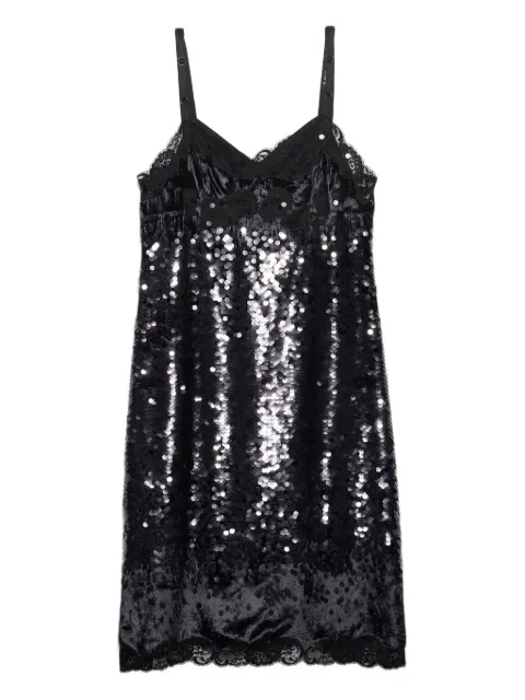 Prada sequinned lace-trim velvet midi dress
