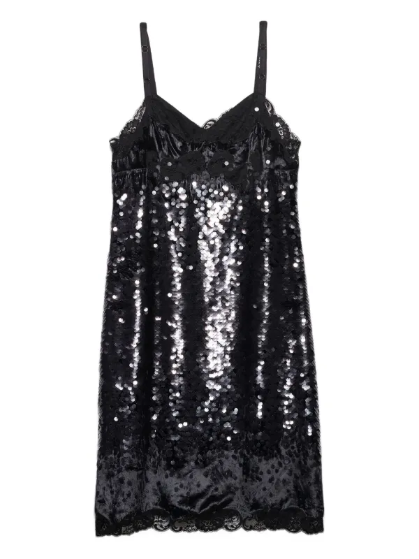 Prada Embroidered Velvet Dress With Sequins And Lace, Woman, Black, Size 42