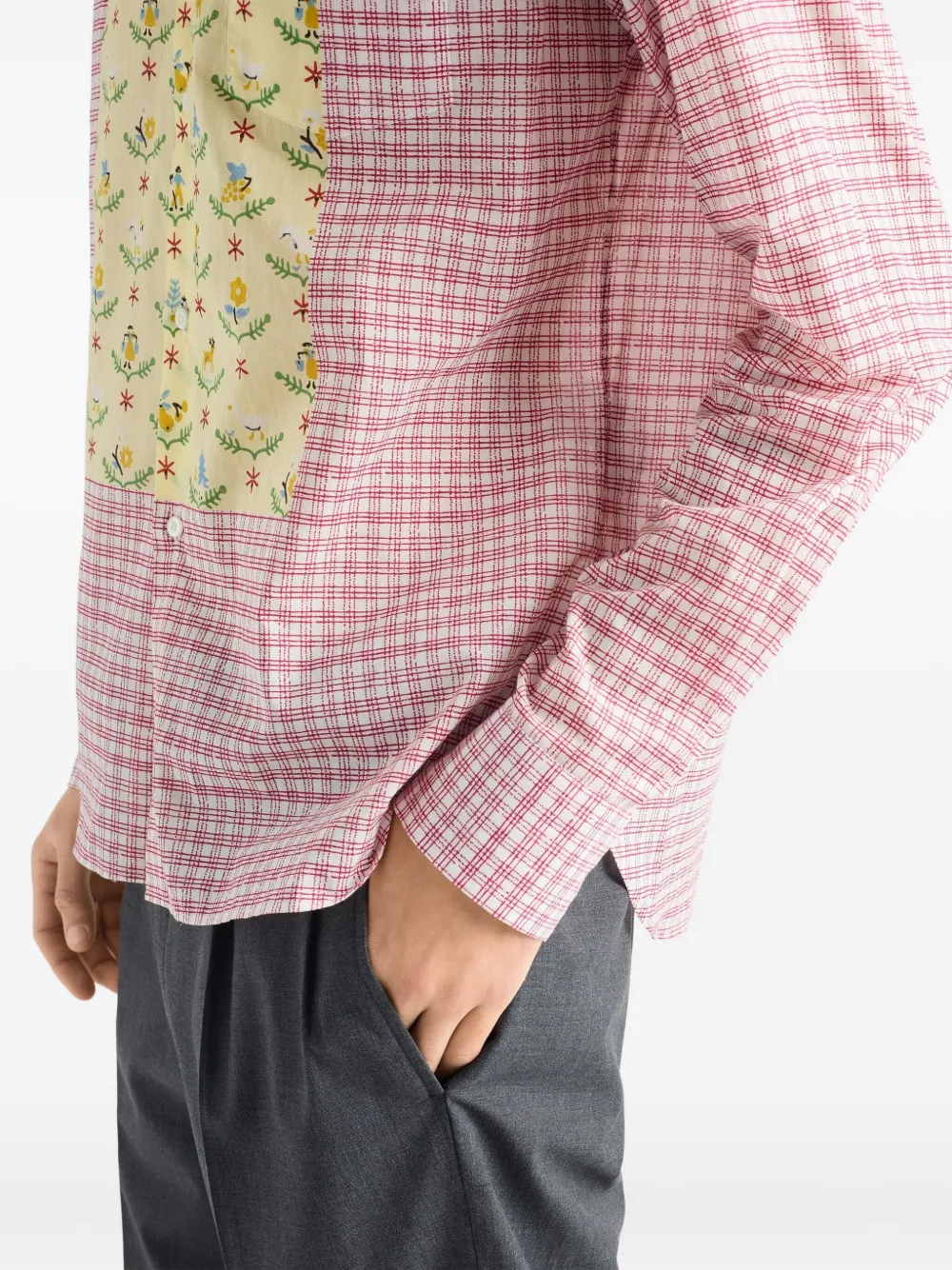 Prada Check-pattern Floral-print Shirt In Pink