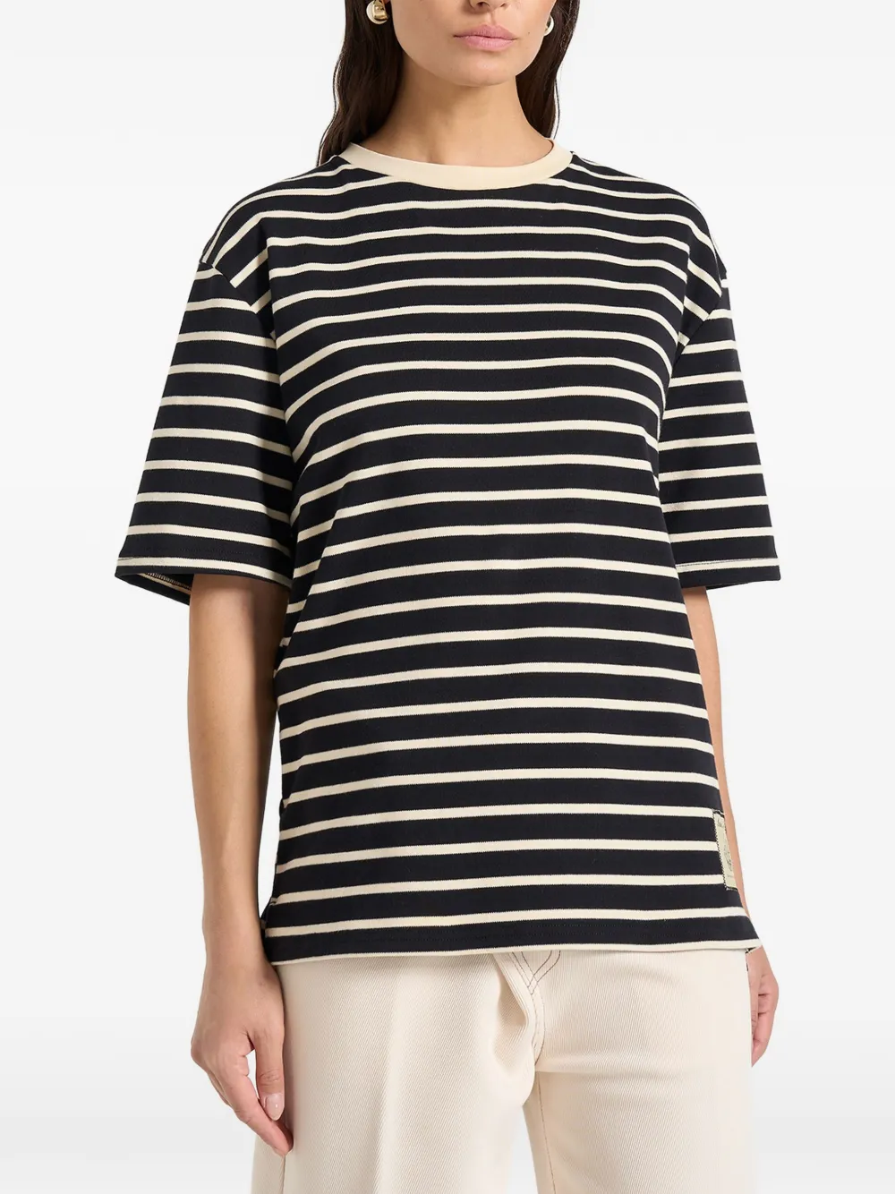 Manière De Voir Riley gestreept relaxed-fit katoen T-shirt Zwart