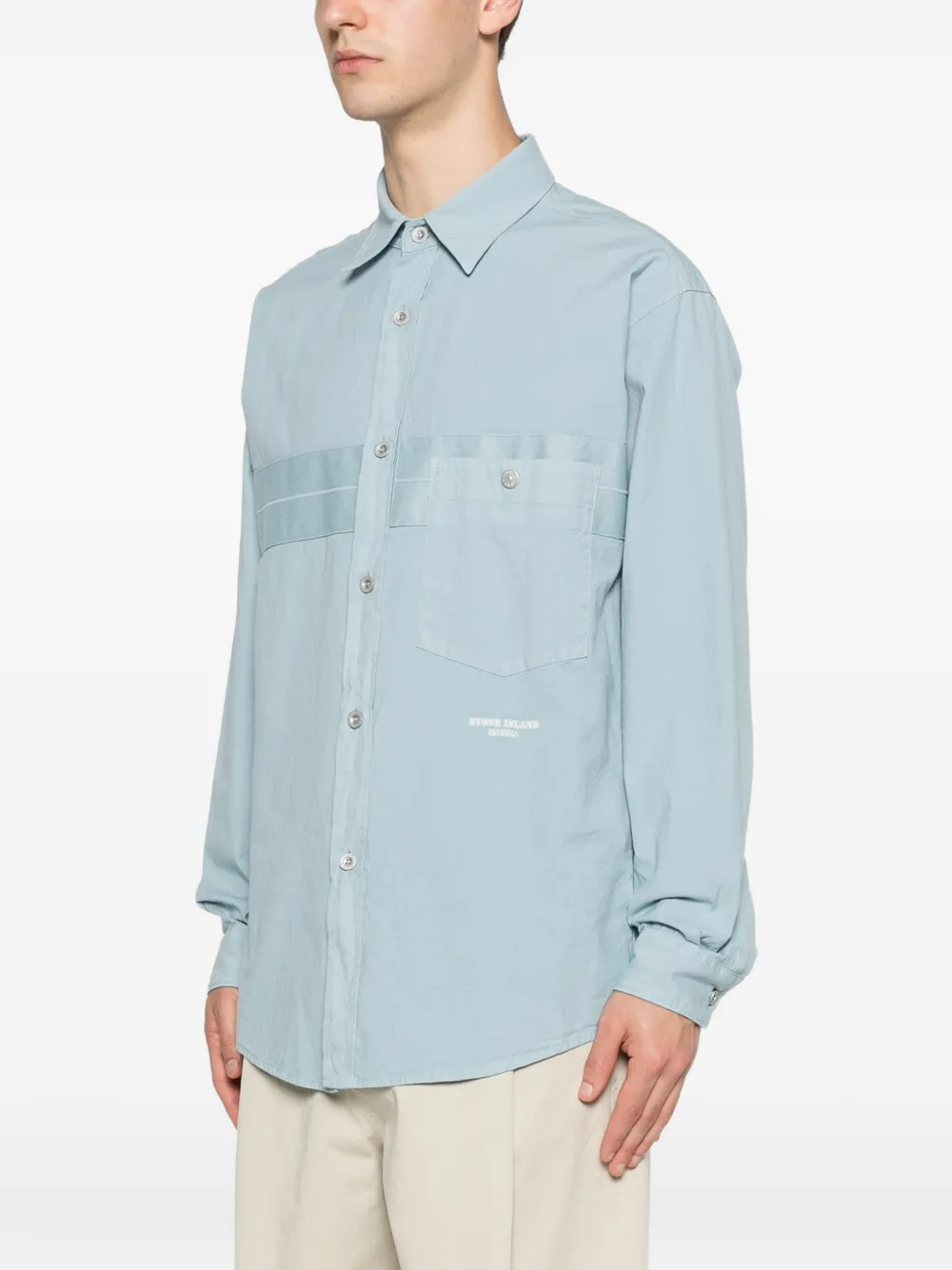 Stone Island 1200029 katoenen nylon Panama_S.I. Marina shirtjack Blauw