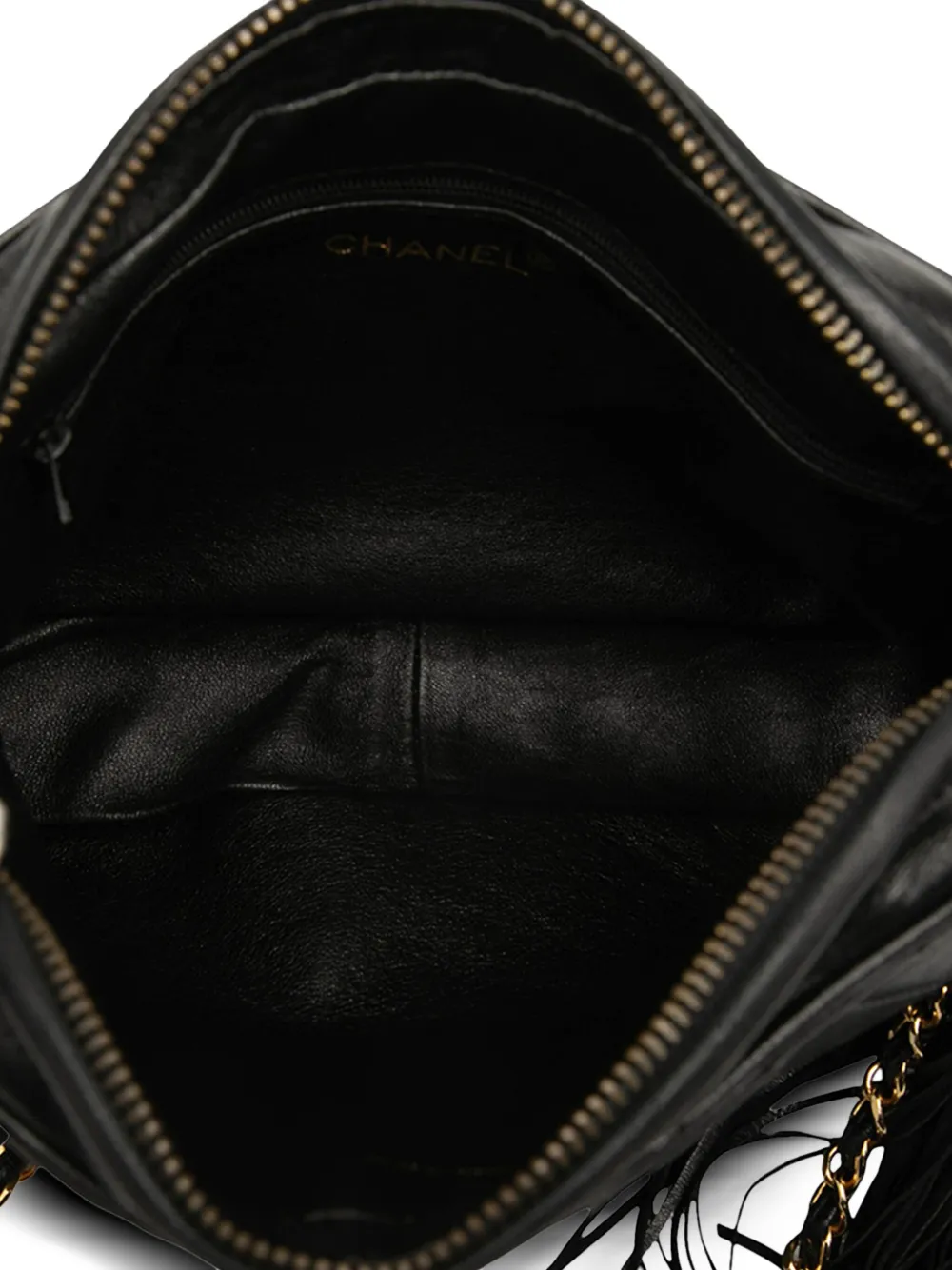 CHANEL Pre-owned 1989-1991 Cc Chevron Quilted Lambskin Tassel Camera Case Crossbody Bag In Black