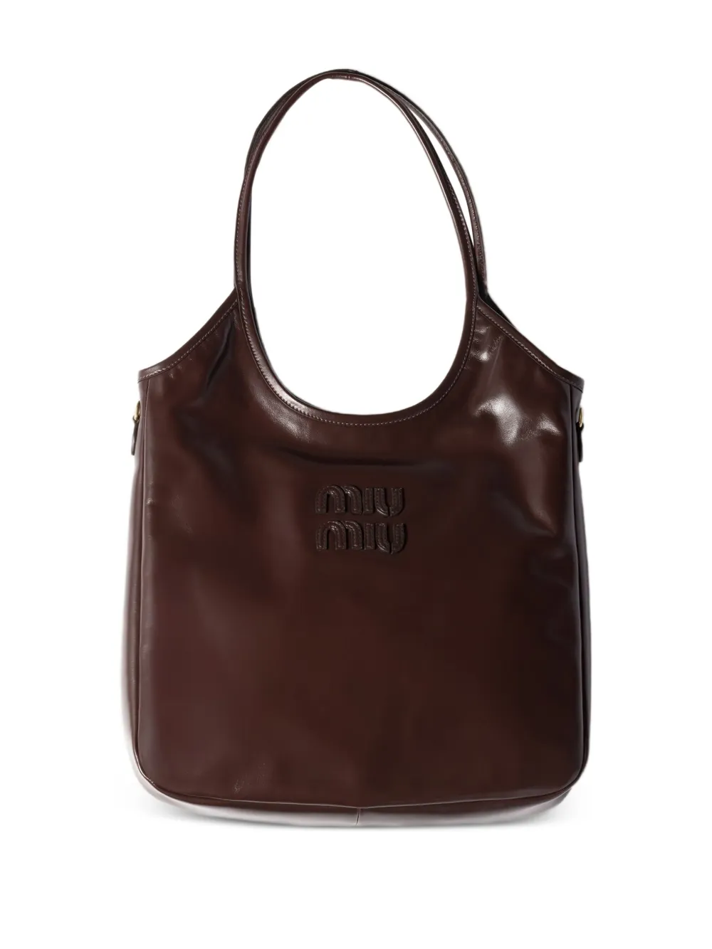Miu Ivy leren shopper met logo Bruin