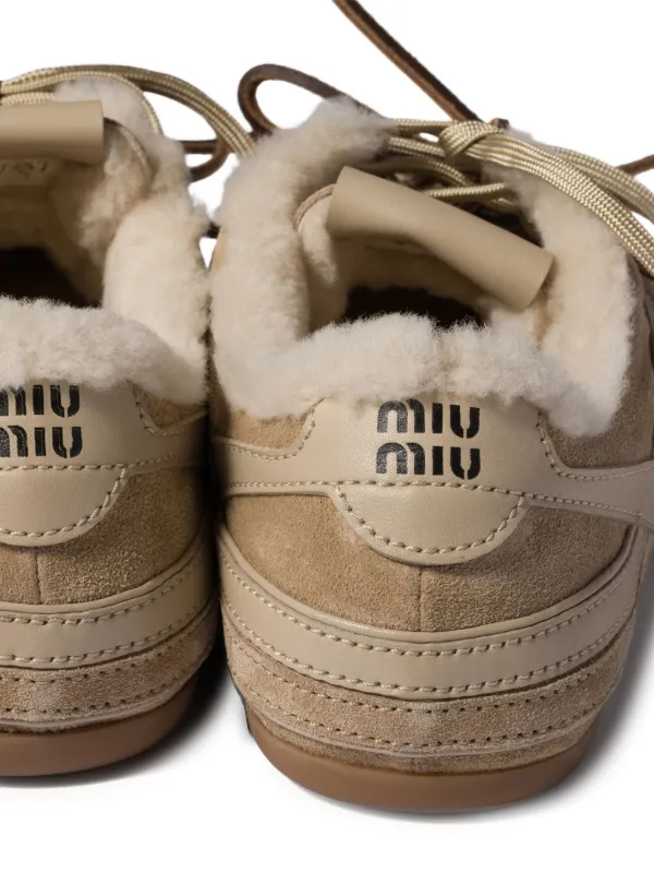 Miu Miu shearling-lined Suede Sneakers | Neutrals | FARFETCH