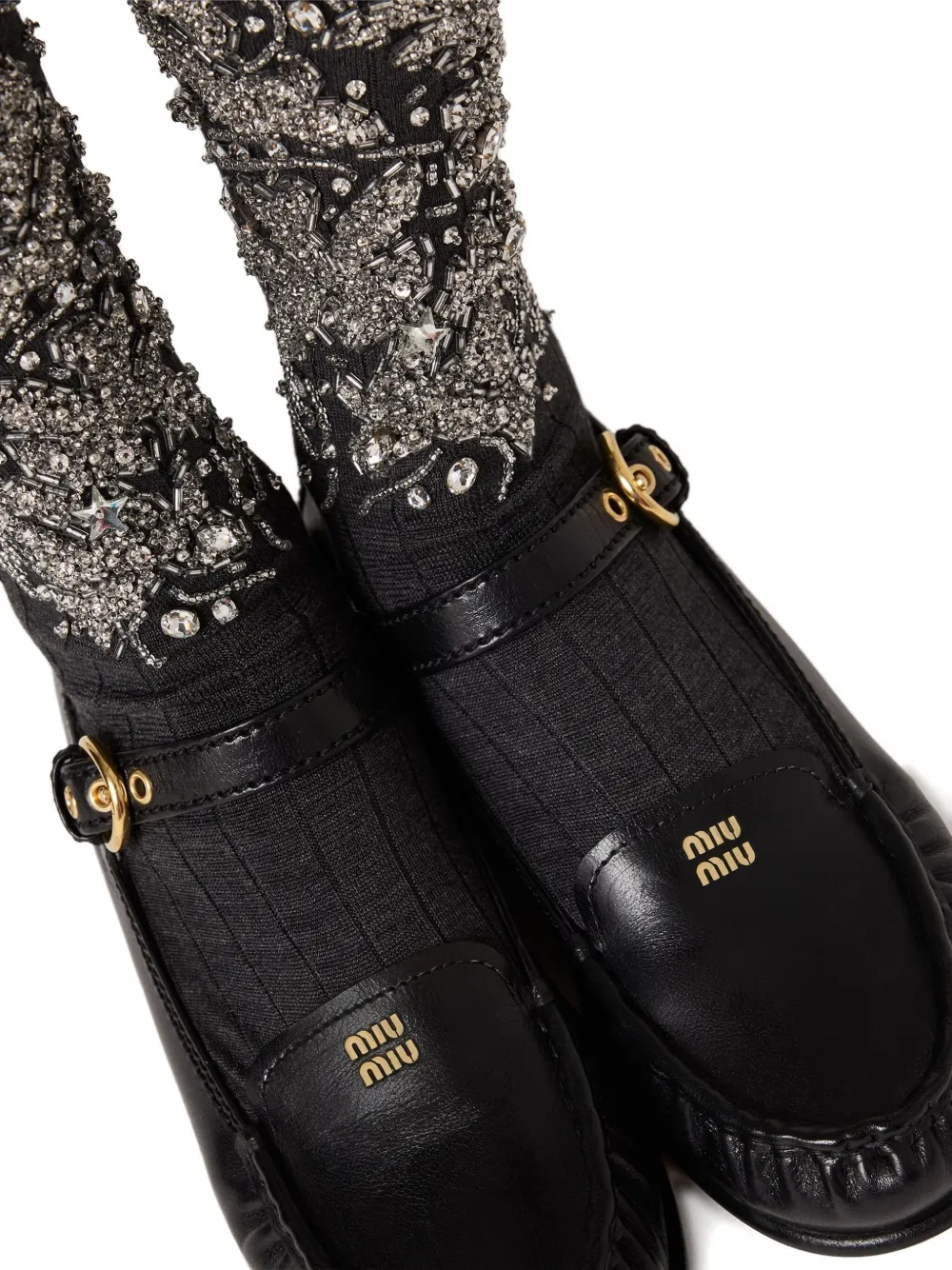 Miu Miu Leather Loafers With Strap In Black