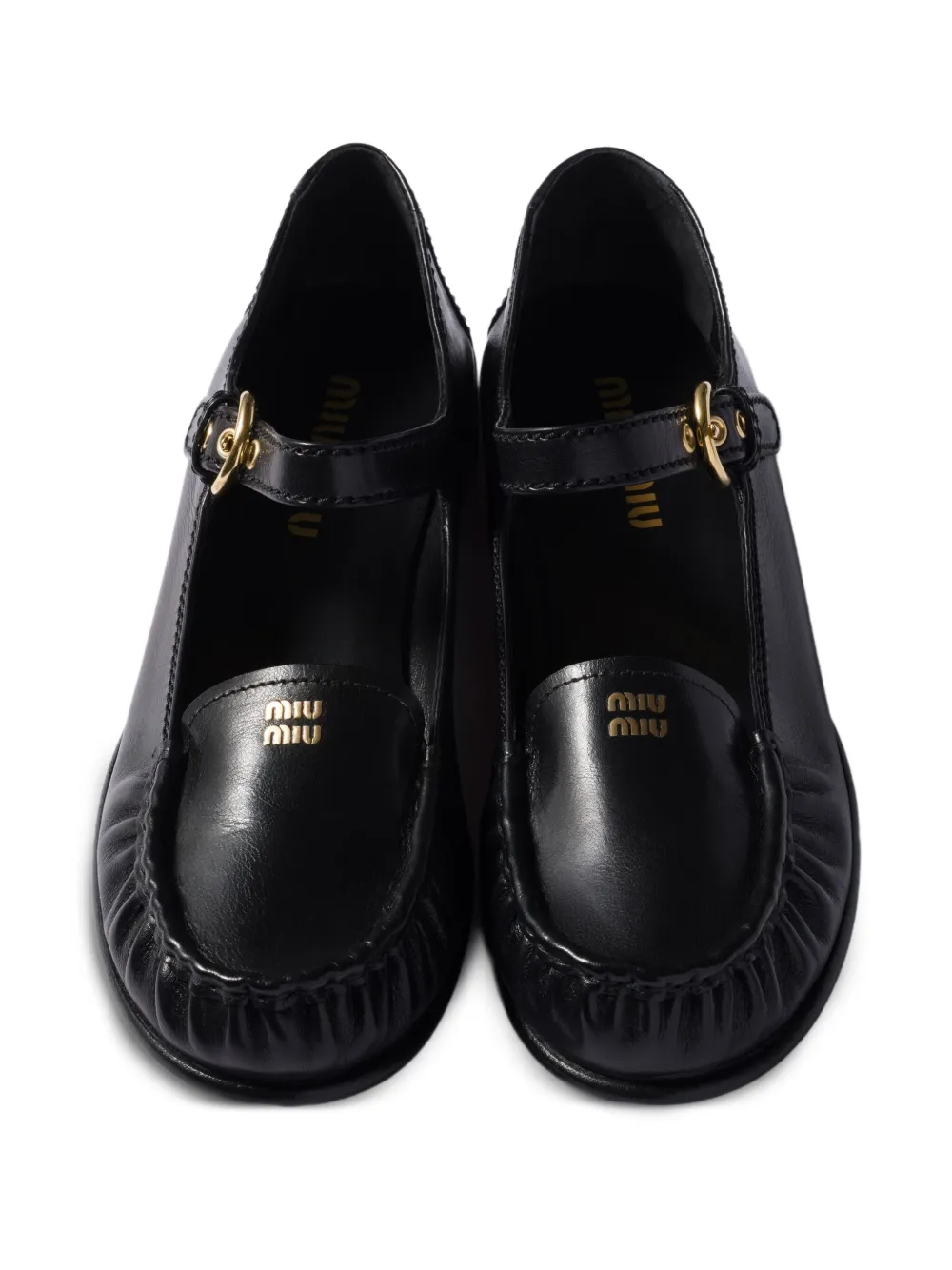 Miu Miu Leather Loafers With Strap In Black