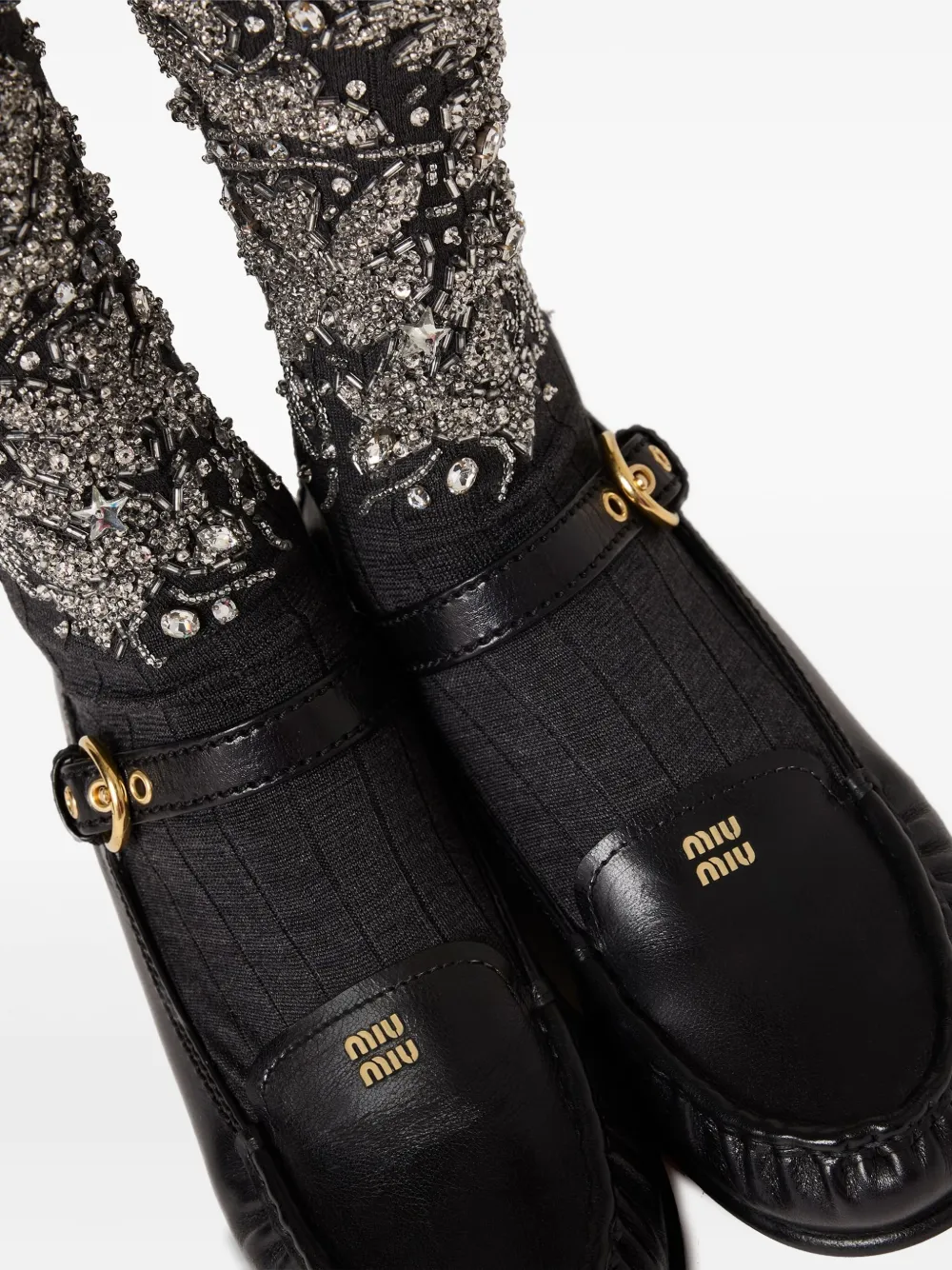 Miu Miu Leather Loafers With Strap In Black