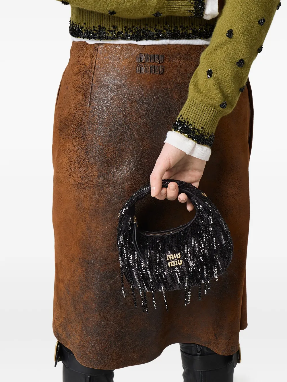 Miu Miu Mini Wander Sequin-embellishment Tote Bag In Black