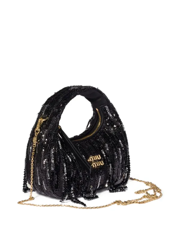 Miu Miu Mini Wander sequin-embellishment Tote Bag | Black | FARFETCH