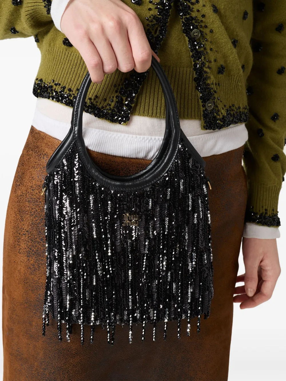 Miu Miu Mini Ivy Sequin-embellishment Tote Bag In Black