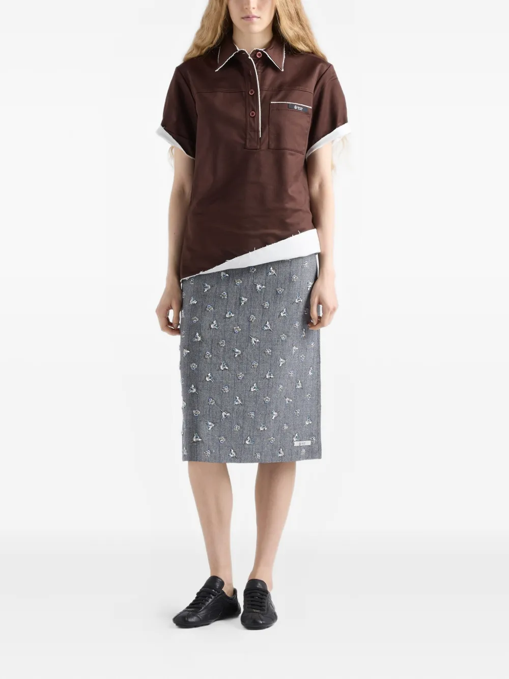 Prada Gerafelde polotop met opgestikte zak - Bruin