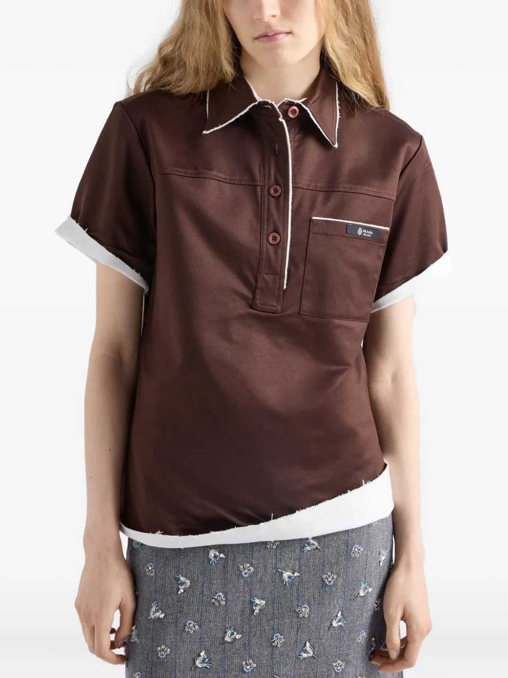 Prada Gerafelde polotop met opgestikte zak Bruin