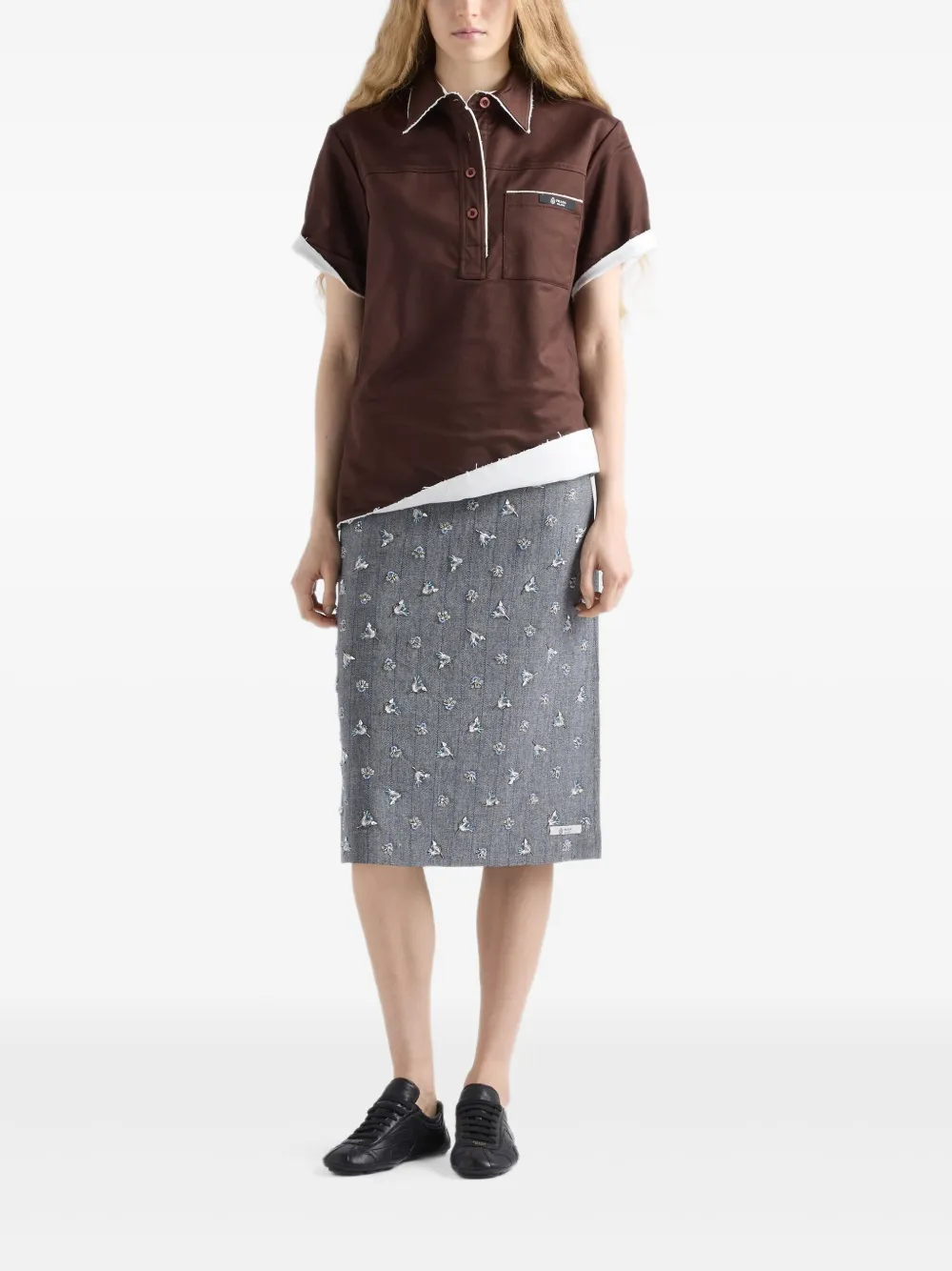 Prada Gerafelde polotop met opgestikte zak Bruin