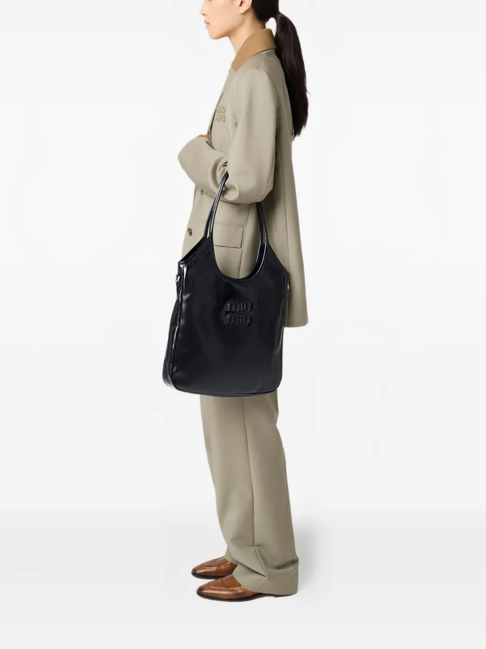 Miu Miu Ivy leather tote bag - Zwart