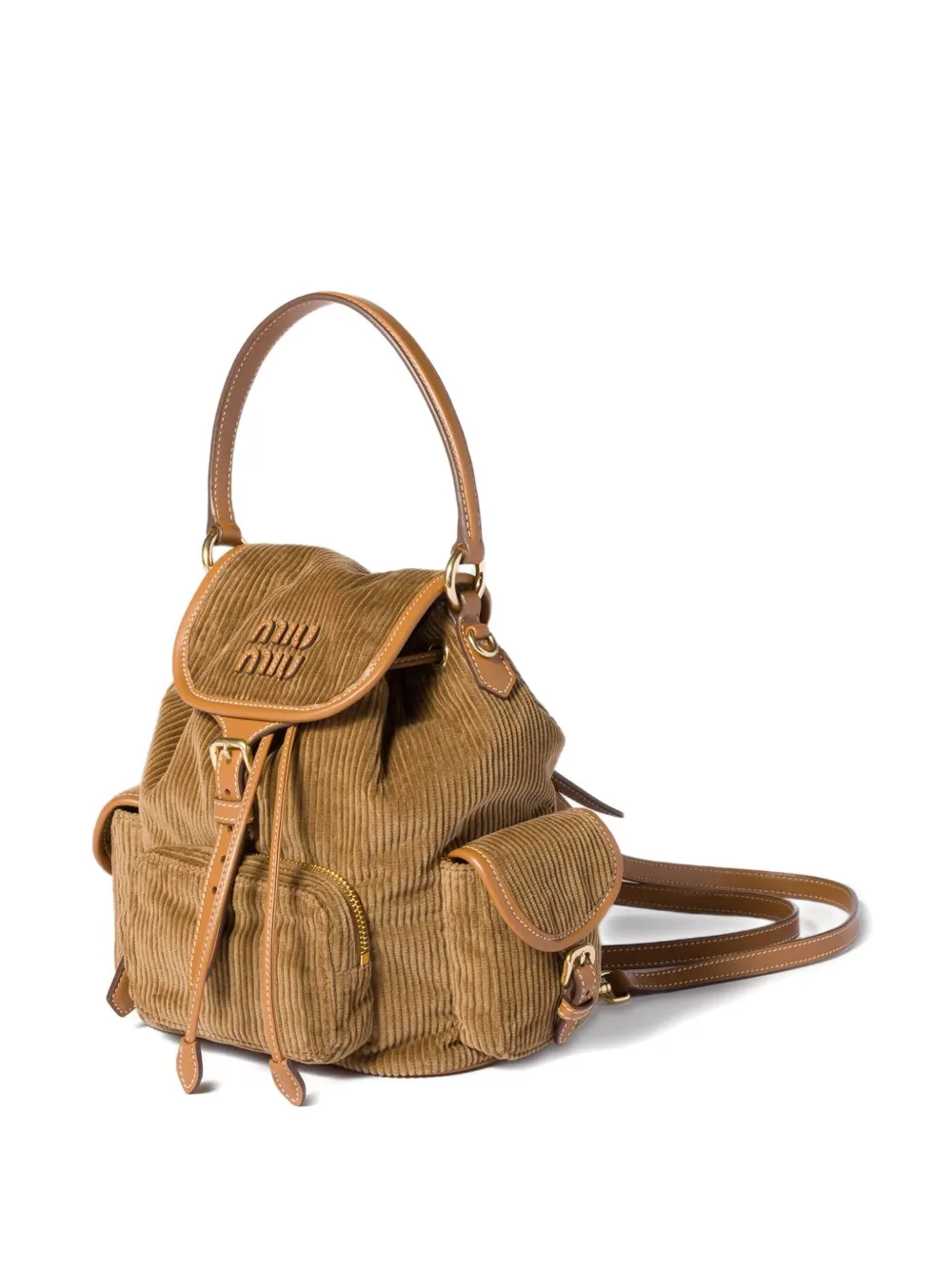 Miu Miu Medium Corduroy Cotton Backpack In Brown