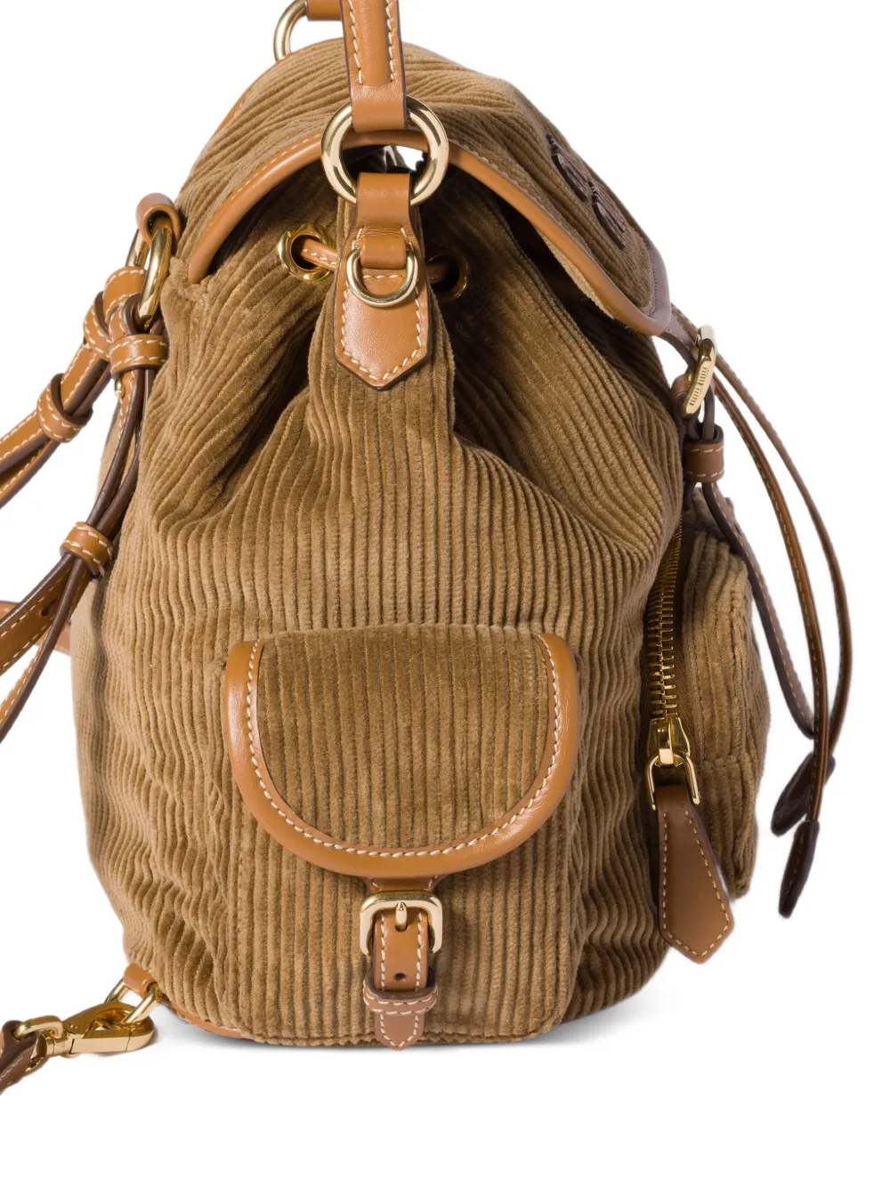 Miu Miu Medium Corduroy Cotton Backpack In Brown