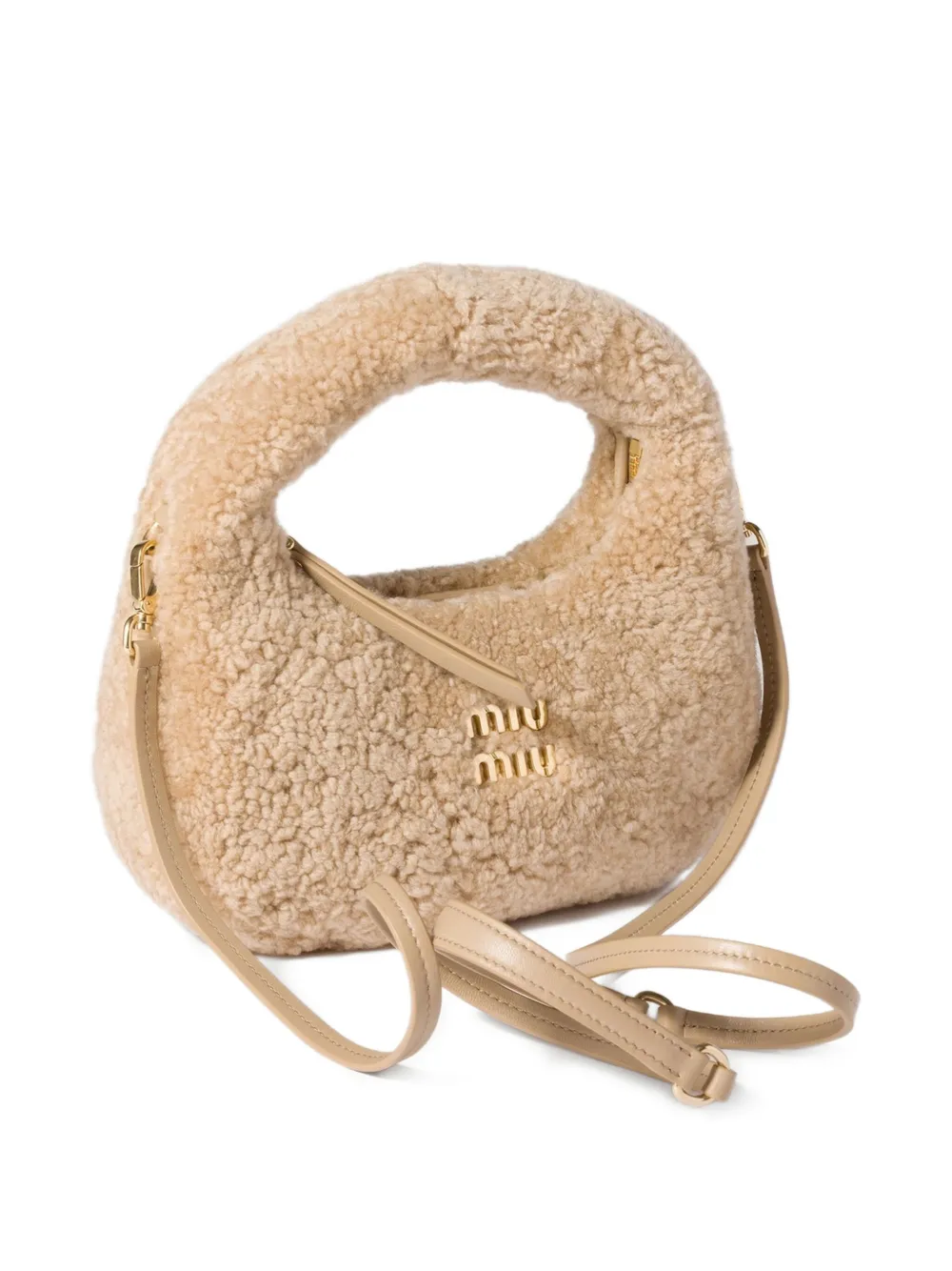Miu Miu Mini Wander Shearling Tote Bag In Neutral