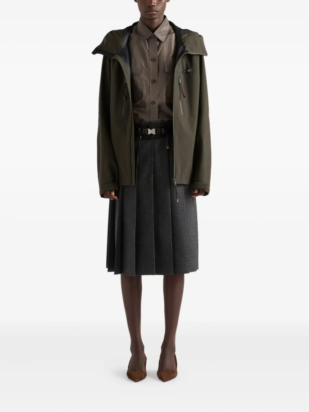 Prada Pleated Midi Skirt In Gray