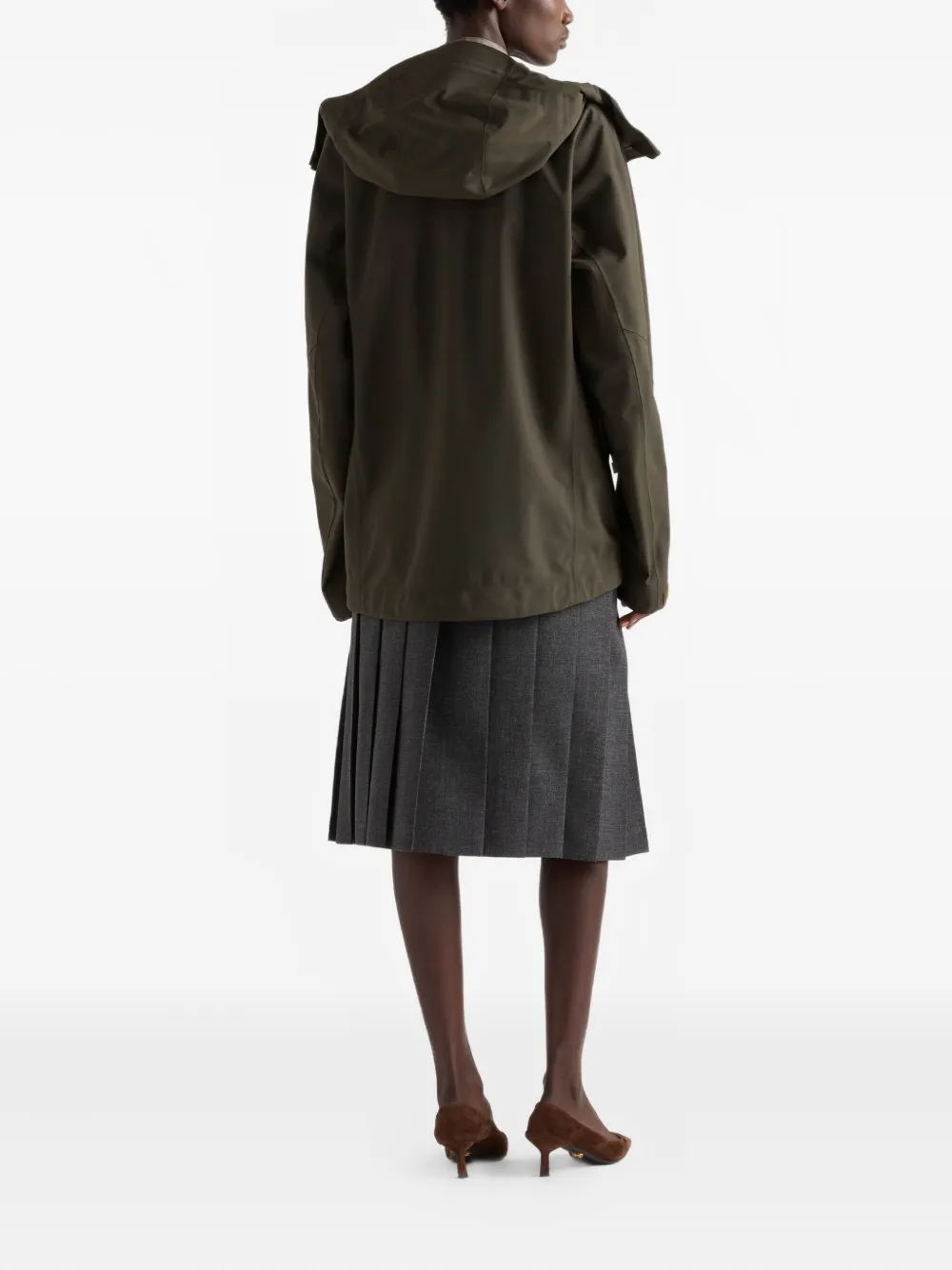 Prada Pleated Midi Skirt In Gray