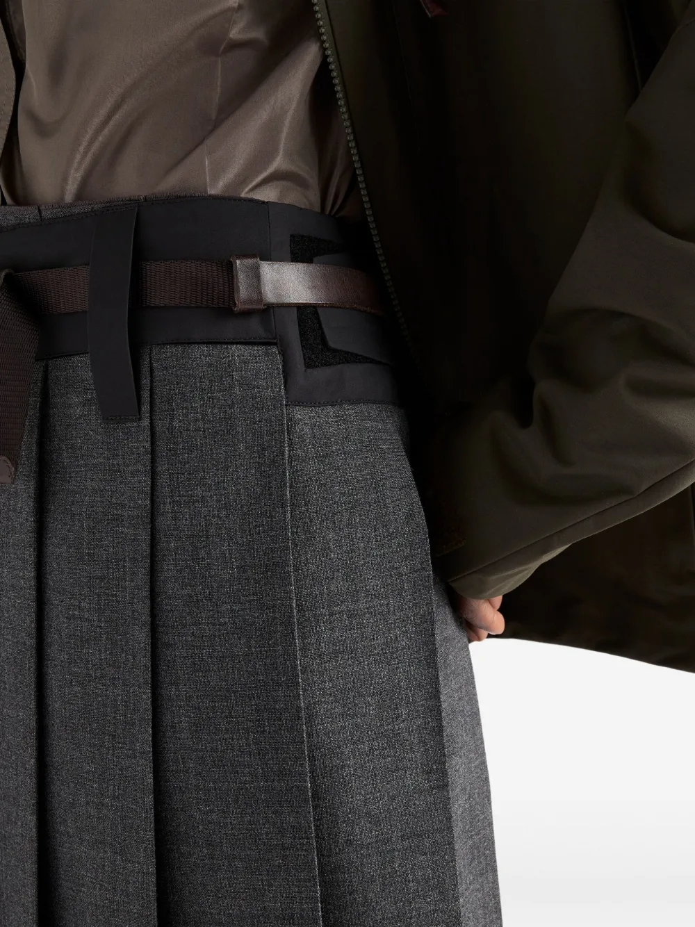 Prada Pleated Midi Skirt In Gray