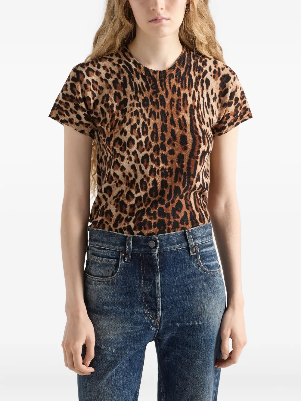Prada T-shirt met luipaardprint Bruin