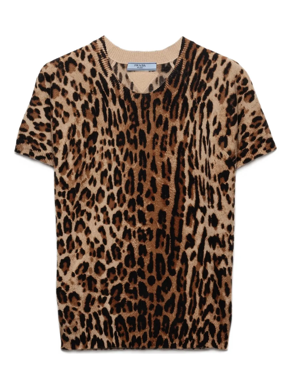 Prada leopard-print knitted T-shirt | Brown | Image 1