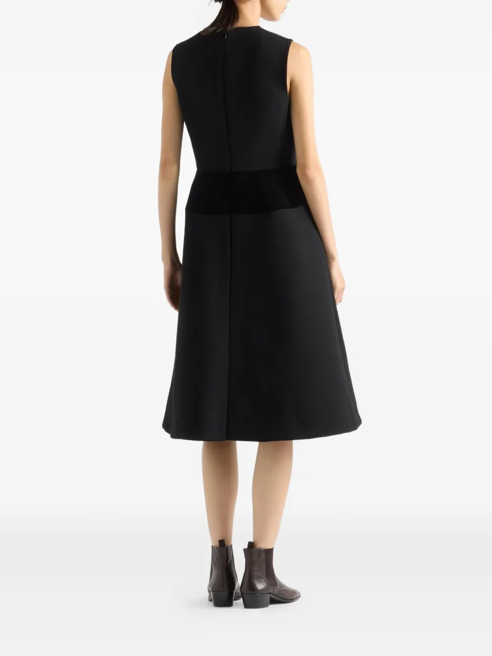 Prada Flared Welt-pocket Midi Dress In Black